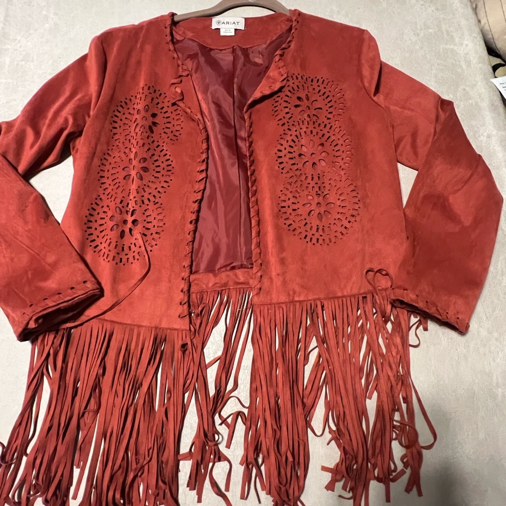 Ariat Faux Suede Rust Jacket w/Fringe & Laser Cut Detail. Women's Size M. #9062 - Picture 2 of 11